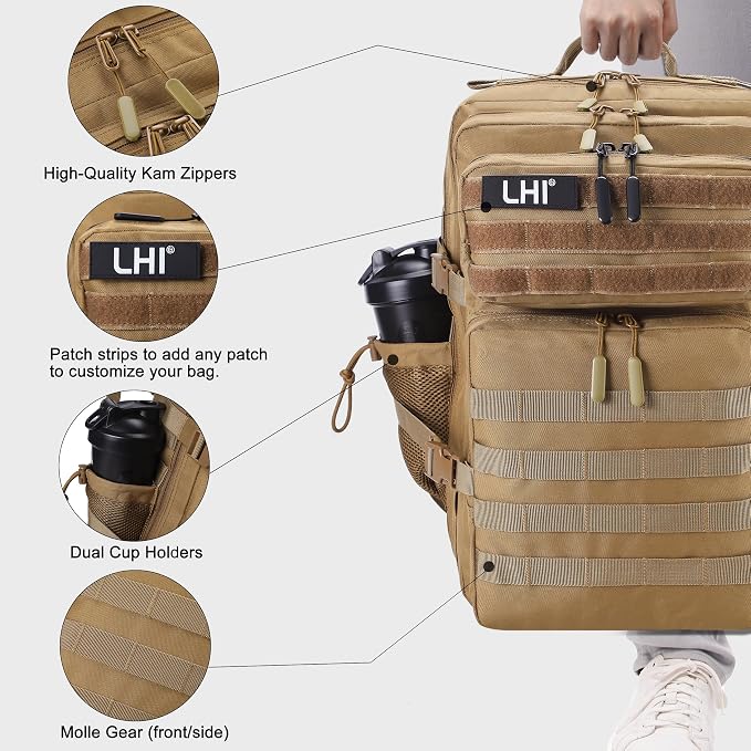 LHI Military Tactical Backpack for Men and Women 45L Army 3 Days Assault Pack Bag Large Rucksack with Shoe Compartment - Image 4