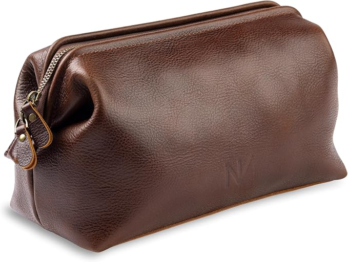 NV Holders Premium Genuine Leather Toiletry Bag for Men - The Ultimate Travel Dopp Kit and Hygiene Organizer, Perfect Men's Toiletry Travel Bag (Brown) by NVHolders
