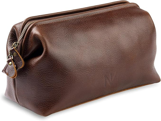 NV Holders Premium Genuine Leather Toiletry Bag for Men - The Ultimate Travel Dopp Kit and Hygiene Organizer, Perfect Men's Toiletry Travel Bag (Brown) by NVHolders