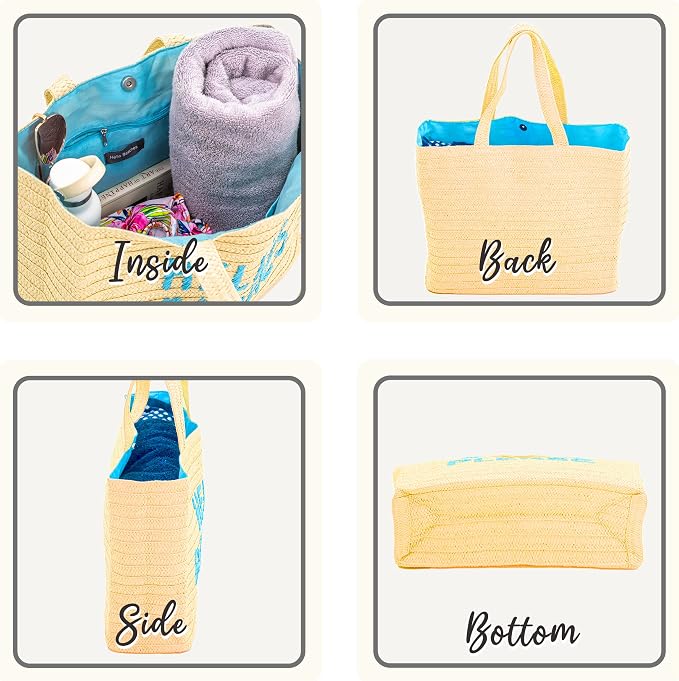 Hello Beaches A Packable Beach Bag | The Straw Beach Tote Bag of 2025 | Beach Bags for Women Vacation | Large Beach Bag - Image 9