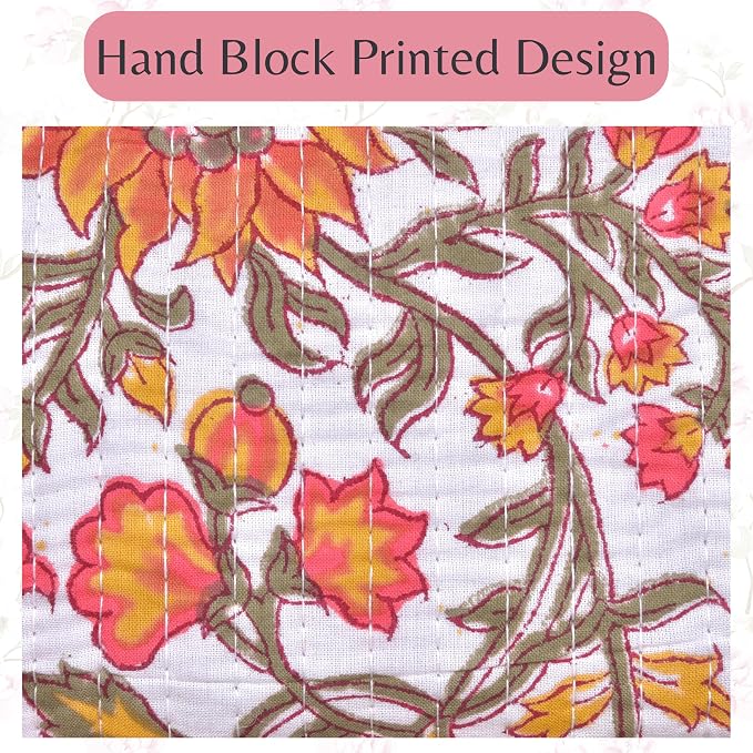 Quilted Floral Block Print Makeup Bag Set of 3 – Cotton Travel Toiletry and Makeup Organizer, Cosmetic Pouch, Toiletry Bag for Women, Cute Boho Coquette Make Up Bags for Women (Small, Medium, Large) - Image 6