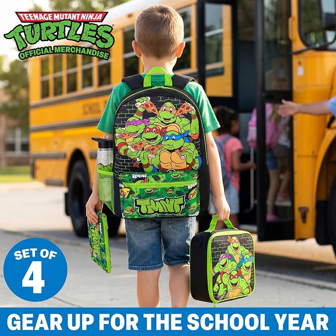 Get Trend Teenage Mutant Ninja Turtles Boys Backpack Set 4 Pc with Insulated Lunch Bag, Pencil Case & BPA Free Water Bottle for School, Gifts for Boys (Multi TMNT) - Image 2
