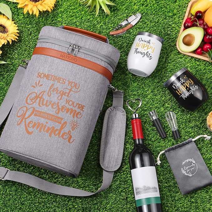 Wine Lovers Gifts for Women Wine Gift Baskets, Mothers Day Birthday Gifts for Women Mom Her Sister Friend Dad Coworker Girlfriend Housewarming Gift Set, Wines Cooler Bag Tote Carrier Wines Tumblers - Image 4
