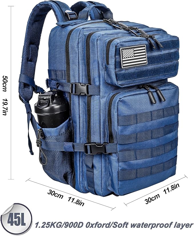 LHI Military Tactical Backpack for Men and Women 45L Army 3 Days Assault Pack Bag Large Rucksack with Molle System - Blue - Image 2