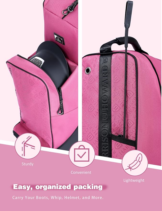 Harrison Howard Tall Boot Bag Equestrian Boot Travel Bag for Storing Helmet, Horse Whip Accessories Boot Storage Bag Pink - Image 6