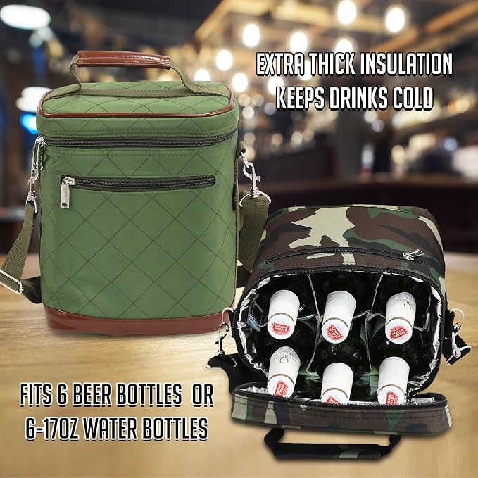 Primeware 6 Pack Bottle Beer Bag Extra Thick Insulation Keeps Drinks Cold Multi-Use for Water, Beer, Coffee or Any Other Beverage, BYOB & Barbecues (Olive) - Image 6