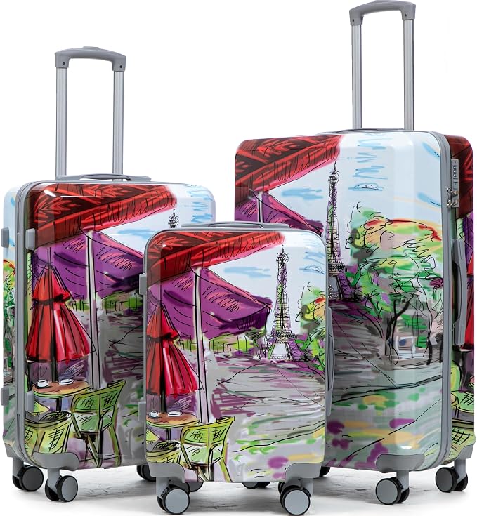 Hardshell Luggage Sets, Lightweight Stripes Suitcases with Spinner Wheels, Tower-PC by Merax