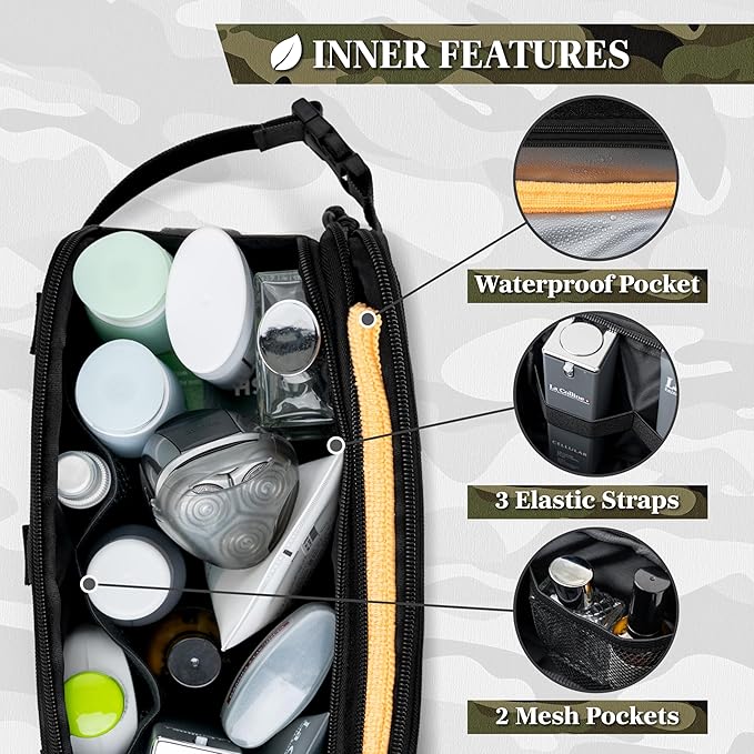 PAVILIA Extra Large Tactical Toiletry Bag for Men, Travel Hygiene Bag, Military Gear Dopp Kit, Molle Accessories Pouch, Shaving Grooming Essentials Gym Bathroom Shower Toiletries Tool EDC, Black XL