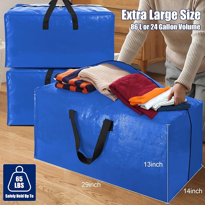 Cosy Family 8 Pack Heavy Duty Extra Large Moving Bags with Backpack Straps - Strong Handles & Zippers, Storage Totes For Space Saving, Fold Flat, Alternative to Moving Box (Set of 8, Multicolored) - Image 6