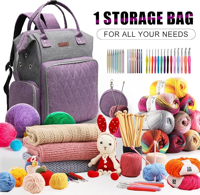 crochet bag,knitting bagBackpack and Tote Bag Storage Bag ，Large capacityYarn Storage Organizer Travel Crochet Bag Women Carrying Crochet Accessories Knitting Needles Crochet - Image 5