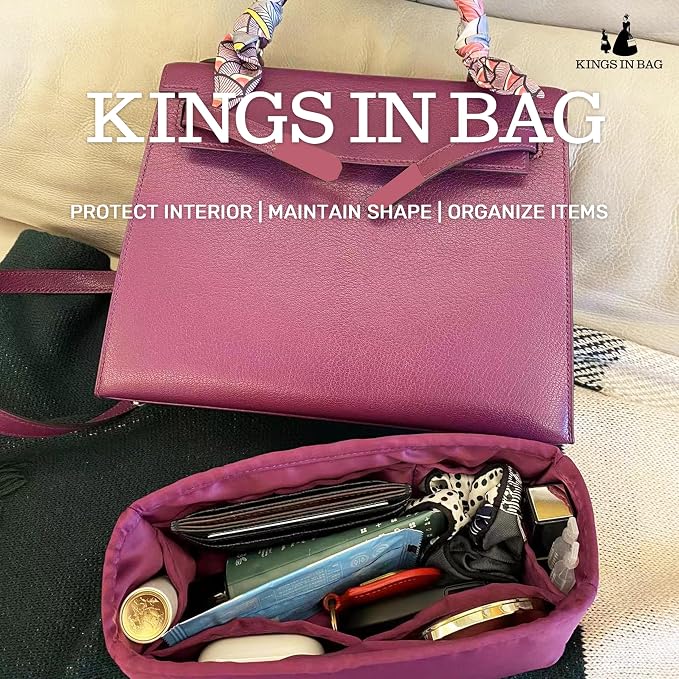 Women's Purse Organizer Insert - Satin & Lightweight Fabric with Inside Pockets, Portable for Commute, Travel, Shopping, and Evening, Multicolor Options, Fits for Kelly 35(Anemone, KL35) - Image 2