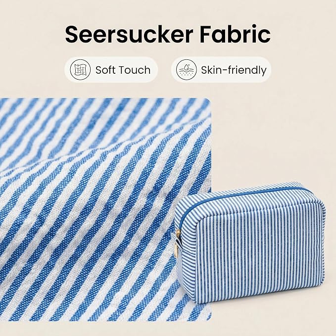 6 PACK Makeup Bags-Bulk Graduation Gifts Seersucker Cosmetic Bag for Women Bridesmaid Gifts Makeup Pouch for Wedding Party Favors Bachelorette Party Decorations Travel Toiletry Organizer(6, Blue) - Image 3