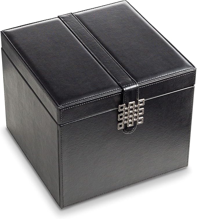 Glenor Co Earring Organizer Holder - 75 Small & 4 Large Slots Classic Jewelry Box with Drawer & Modern Closure, Mirror, 4 Trays Earrings, Ring or Chain Storage - PU Leather Case - Black - Image 5