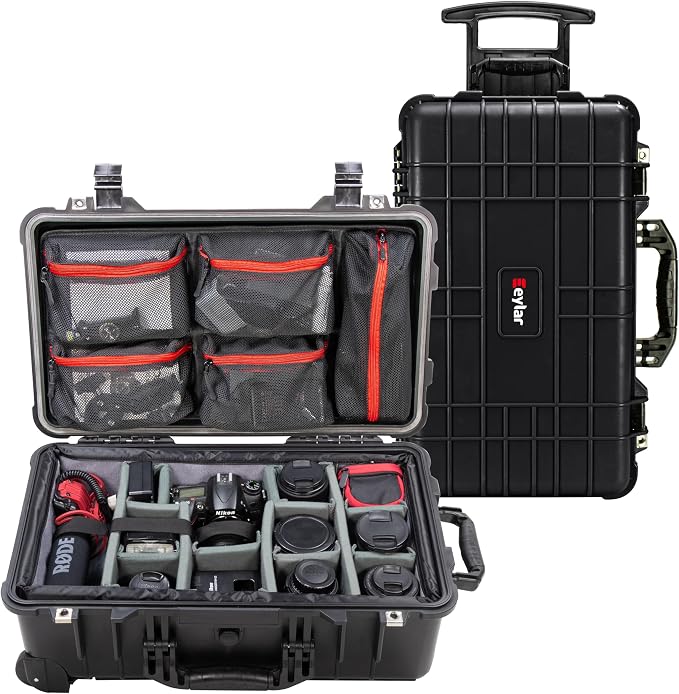 Eylar 22" Rolling Carry-On Travel Hard Camera Case with Adjustable Padded Divider & Lid Organizer, Waterproof, Shockproof For Equipment, Drones And Cameras, TSA Standard by Eylar