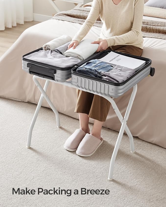 SONGMICS Luggage Rack, Set of 2, Luggage Racks for Guest Room, Suitcase Stand, Steel Frame, Foldable, for Bedroom, Cloud White URLR064W02 - Image 3