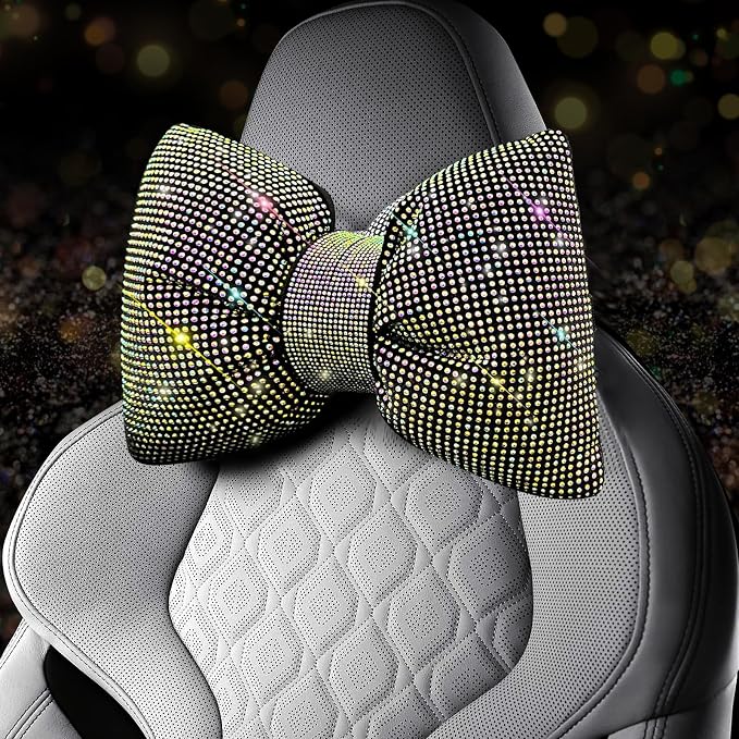 4 PCS Bling Car Pillows,Rhinestones Bowknot Car Headrest Pillow,Colorful | Car Neck Pillow for Driver Relax Neck Support,Sleeping Travel Support Neck Pillow,Diamond Interior Accessories for Women - Image 6