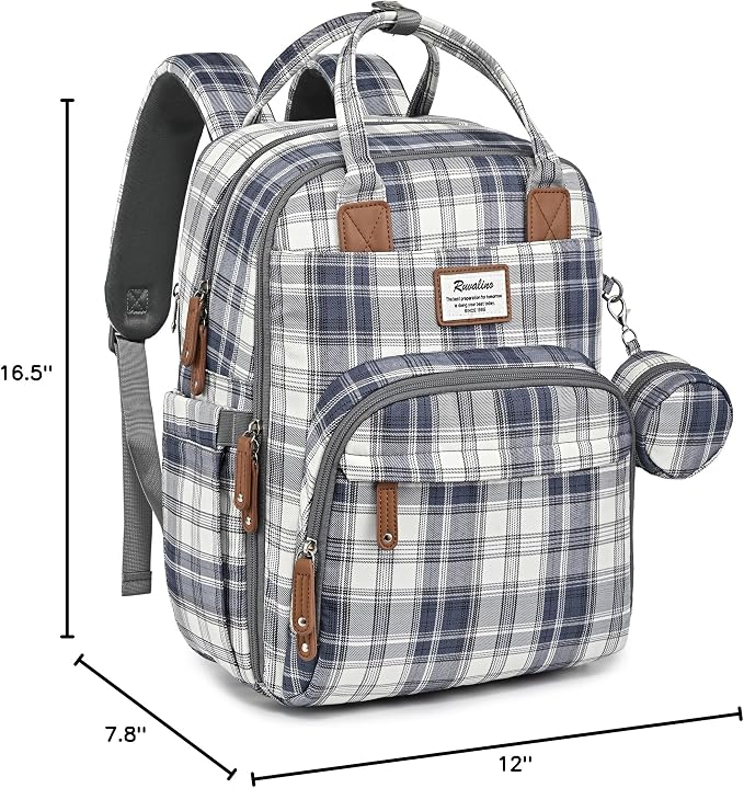 RUVALINO Diaper Bag Backpack, Multifunction Travel Pack Maternity Baby Changing Bags, Large Capacity, Waterproof, Blue Plaid - Image 9