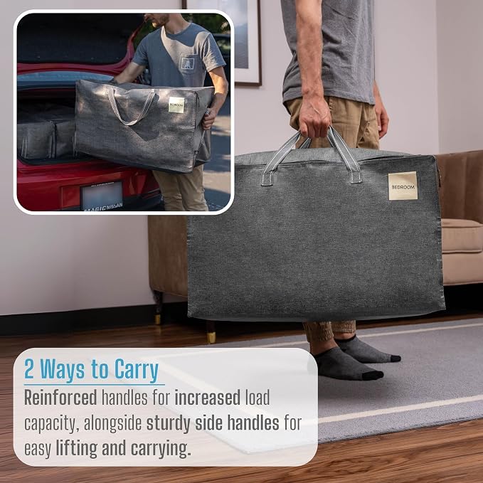 VENO 6 Pack Extra Large Heavy Duty Moving Bags with Wide Opening & Reinforced Handles, Reusable Storage Tote Bags with Strong Zippers for Clothes, College Dorm Essentials & Moving Supplies - Image 3