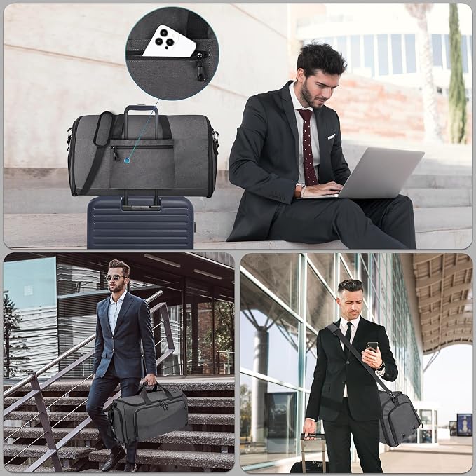 HILOMON Travel Garment Duffle Bag with Laptop Compartment, RFID Blocking Convertible Suit Bag Name Tap Pocket Carry On 2 in 1 Hanging Suit Travel Duffel Work Pouch - Image 7