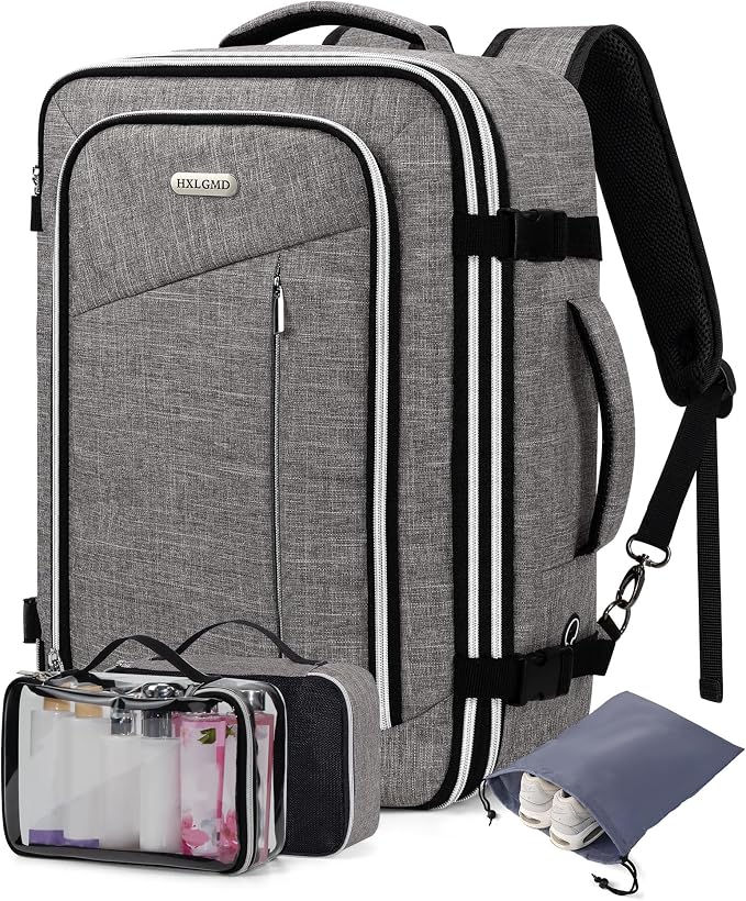 Travel Carry On 17.5" Laptop Expandable Backpack for Men Women, Personal Item Bag Waterproof Airline Approved with USB Charging Hole 3 Packing Cubes, Large Weekender Daypack Business Luggage Suitcase by HXLGMD