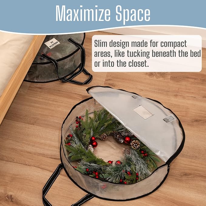 VENO 4 Pack Summer Wreath Storage Container, 24 Inch Clear Wreath Bag, Spring, Christmas Garland Decoration Organizers with Zipper and Durable Handles (Clear, 24"-4 Pack) - Image 6