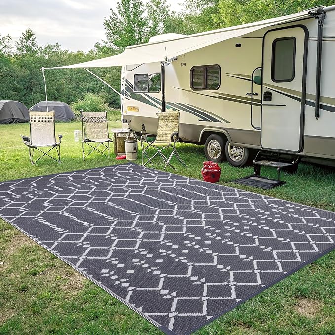 Smiry Outdoor Rug 8x10 ft, Waterproof Reversible Plastic Straw Rugs, Boho Outdoor Area Rug, Outside Floor Mat for Patio, Backyard, Deck, Picnic, Beach, Camping, Grey - Image 7