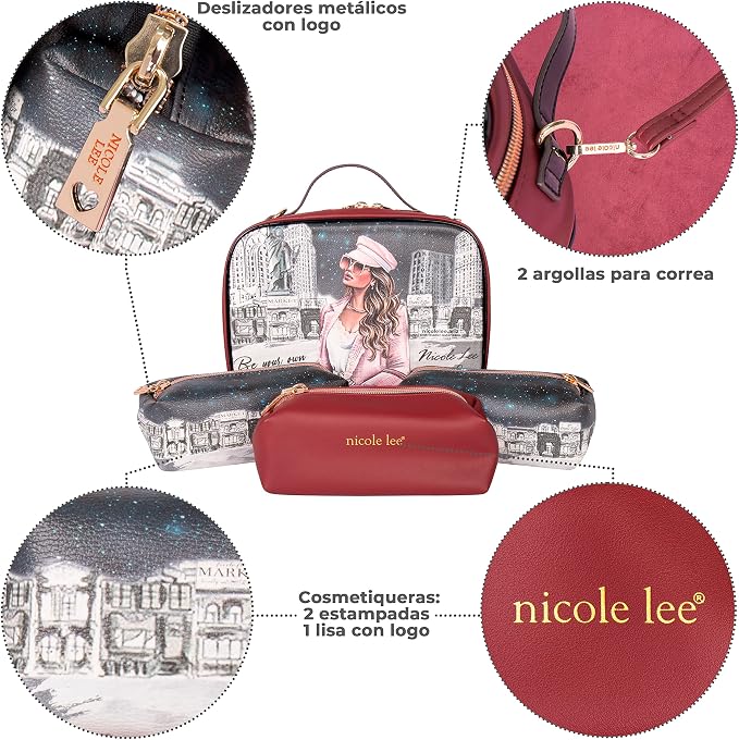Nicole Lee Travel Handbag Crossbody Set with 3 Fashion Print Makeup Pouches, Women's Cosmetic Toiletry Organizer (Sara is Soft but Strong) - Image 3