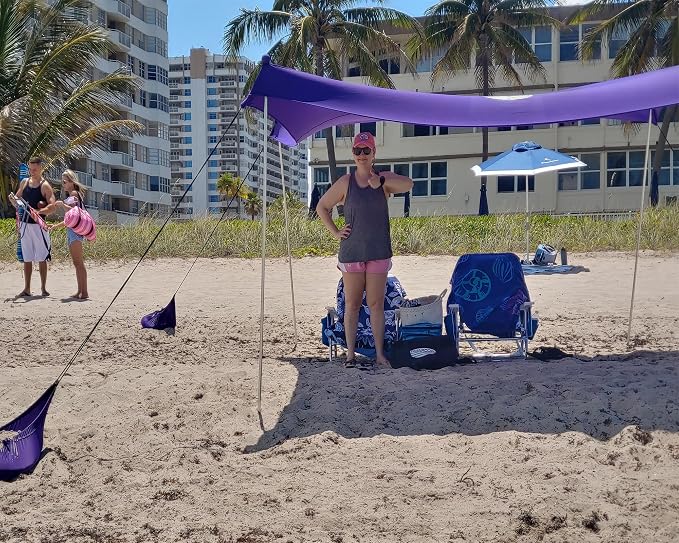 UMARDOO Family Beach Tent Canopy Sun Shade Portable, Large Compact Beach Sun Shelter Easy Setup with Packable Bag for Outdoor Travel (Purple, 12X12 FT. 4Poles) - Image 6