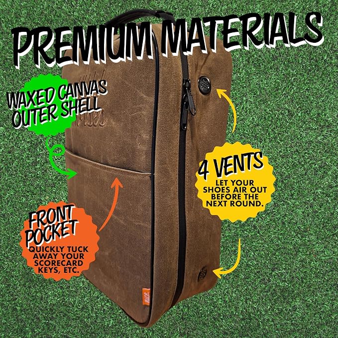 Wild Horses Golf Shoe Bag - Premium 12oz Waxed Canvas w Ventilation - Free Mini Towel & Shoe Horn - Easy Clean Wipe Down Interior - Waterproof Travel Storage - Men & Women up to Size 14 - Khaki - Image 2