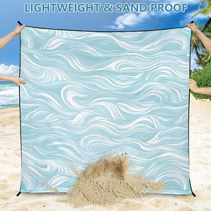 HIHOHO Beach Blanket Waterproof Sandproof Beach Mat for 1-8 Adults Quick Drying Durable Outdoor Picnic Mat for Beach Festival Travel Camping Hiking (Ocean Wave-Dark BL, 79"×83"(4 Person)) - Image 5