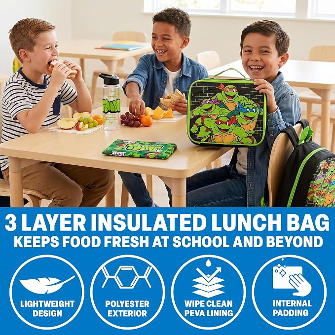 Get Trend Teenage Mutant Ninja Turtles Boys Backpack Set 4 Pc with Insulated Lunch Bag, Pencil Case & BPA Free Water Bottle for School, Gifts for Boys (Multi TMNT) - Image 4