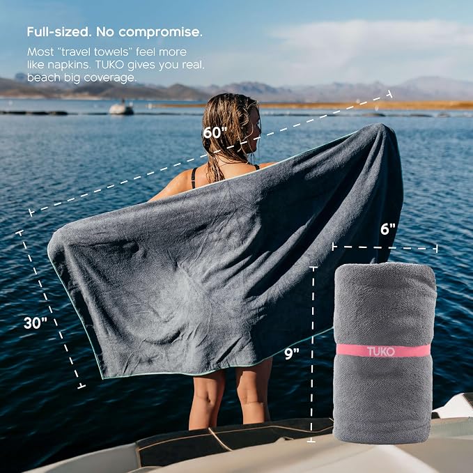 MISSION Tuko Microfiber Beach Towel Set of 2, Quick Dry Beach Towel with Water Resistant Carrying Case, Lightweight Sand Resistant Pool Essential for Boat, Swim and Travel, 60 x 30 - Image 4