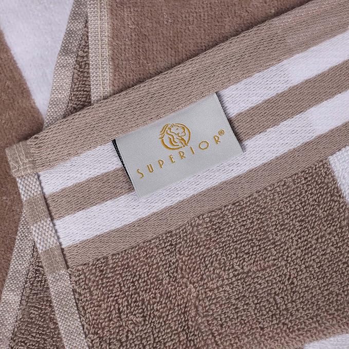 Superior Cotton Cabana Striped Beach Towels, Colorful Towels for Adult, Kid, Pool, Swimming, Sand, Travel, Large Oversized, Absorbent, Fast Drying, Bath Basics, Cabana Collection, 1 Piece, Taupe - Image 6