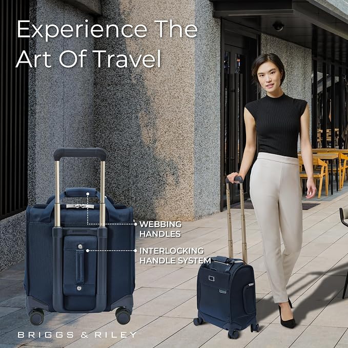Briggs & Riley Cabin Spinner - Carry On Luggage for Travel, Suitcases with Wheels, Softside Rolling Bag for Men & Women, Fits Under Plane Seat, Interlocking Handle - Baseline Collection, Navy - Image 5