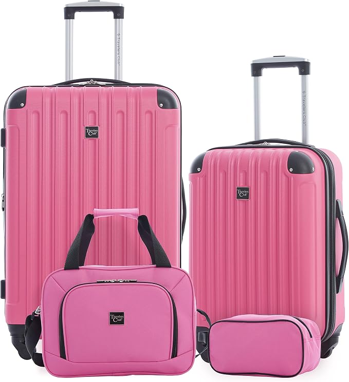 Travelers Club Midtown Hardside 4-Piece Luggage Travel Set, Bubble Gum by TravelersClub