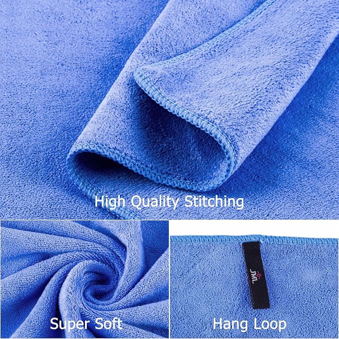JML Microfiber Bath Towels Set with Hanging Loop, Blue, 27" x 55", 6 Pack | Large, Absorbent, Soft, Fast Drying, Lint free, Fade Resistant, Multipurpose for Adult, Beach, Pool, Sport, Yoga - Image 3
