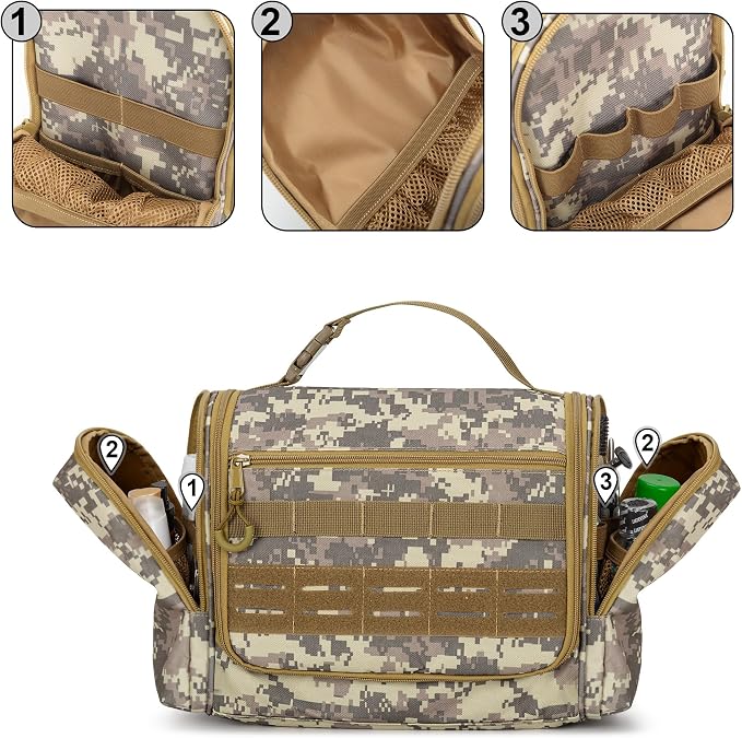 Tactical Toiletry Travel Bag for Men, Hanging Dopp Kit Hygiene Bag Shower Organizer with Hook for Toiletries and Shaving Care, Desert Yellow (Empty Bag) - Image 3