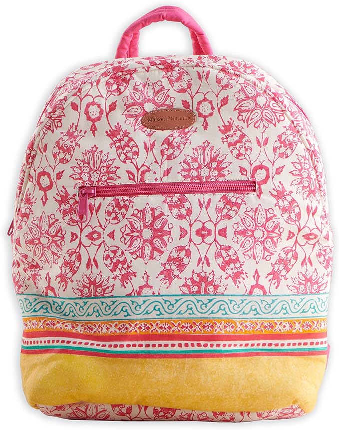 Maison d' Hermine Backpack for Women Men Cotton Shoulder Multipurpose Rucksack with Small Pouch Lightweight Multi Pocket Bag for Travel Work Beach Perfect for Spring Summer (Katmandou - Fushia) by MaisondHermine