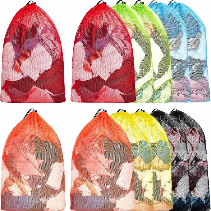 Berlune 12 Pcs 38x26 in Large Laundry Bag Colorful Extra Large Mesh Laundry Bag Bulk with Drawstring Heavy Duty Mesh Machine Washable Drawstring Pouch by Berlune