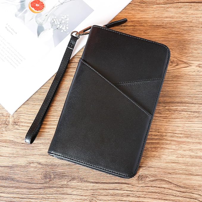 Polare Napa Leather Passport Holder With YKK Zipper RFID Blocking Travel Document Organizer Ticket Holder Cover Case Holds 2 Passports (Black) - Image 2