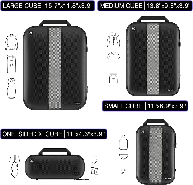 Premium Ultralight Compression Packing Cubes for Travel - Bag Factor Luggage Organizer Set (Double Sided Clean Dirty - Black - 4 Set) - Image 5