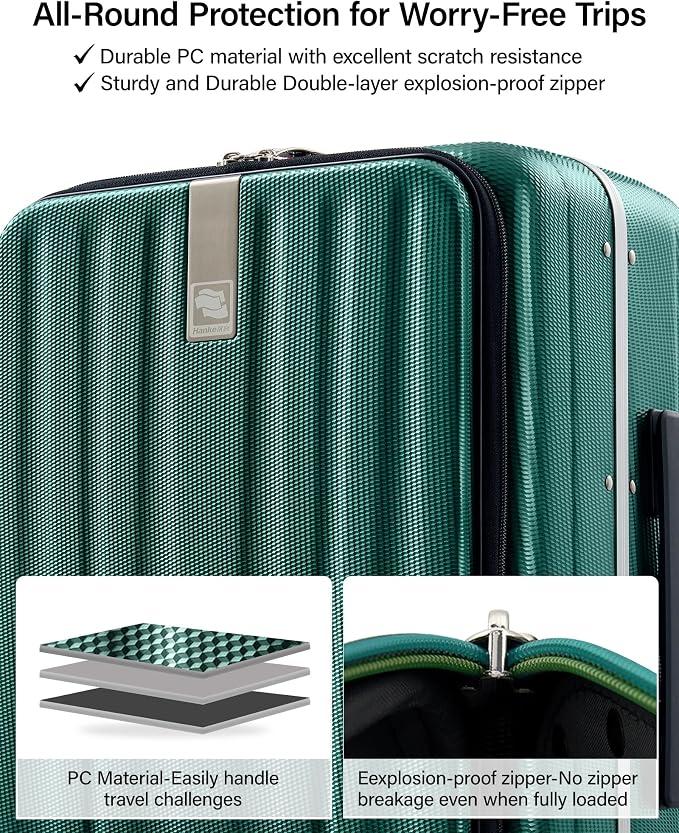 Hanke 16 Inch Underseat Carry On Suitcases with Wheels,Lightweight Hard Shell Carry on Luggage for Weekender,Top Opening Small Suitcase,Travel Luggage for Womem Men,Dark Green. - Image 4