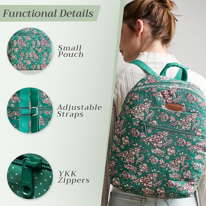 Maison d' Hermine Backpack for Women Men Cotton Shoulder Multipurpose Rucksack with Small Pouch Lightweight Multi Pocket Bag for Travel Work Beach Perfect for Spring Summer (Surya - Green) - Image 4