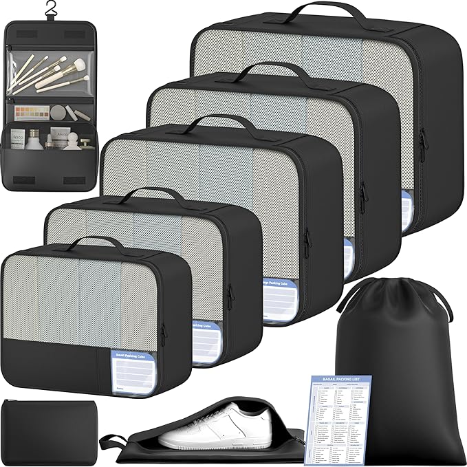 BAGAIL 9 Set Packing Cubes with Packing List Luggage Packing Organizers for Travel Accessories (Black) by BAGAIL