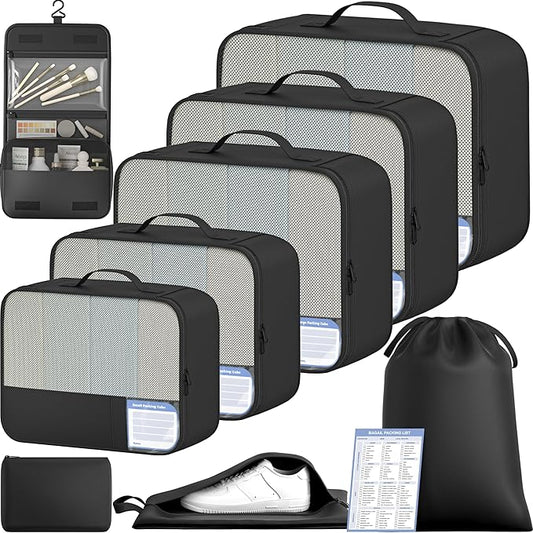 BAGAIL 9 Set Packing Cubes with Packing List Luggage Packing Organizers for Travel Accessories (Black) by BAGAIL