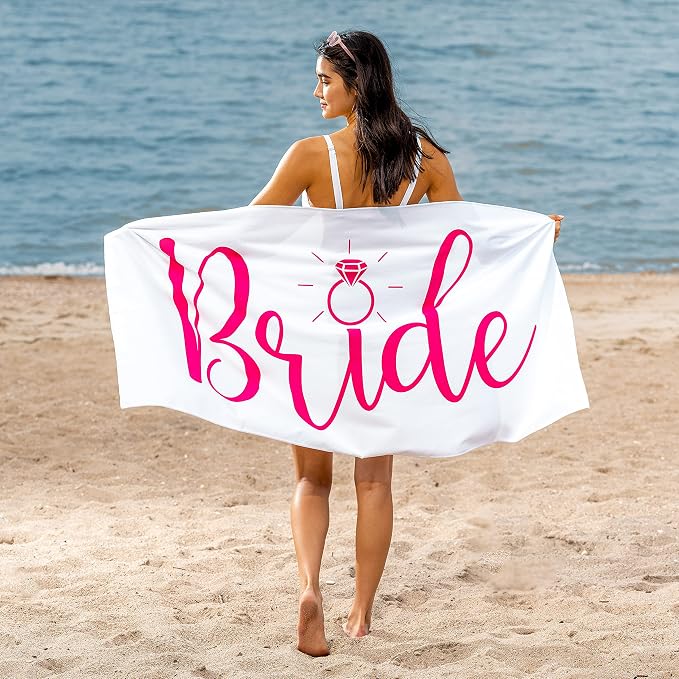 Ethisa Bride Beach Towel for Honeymoon and Bachelorette Party - Pink Design for Beach Bachelorette Party - Mrs Beach Towel for Bride to Be - Just Married Beach Wedding and Engagement Gift - 60"x30" - Image 2