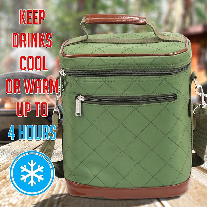 Primeware 6 Pack Bottle Beer Bag Extra Thick Insulation Keeps Drinks Cold Multi-Use for Water, Beer, Coffee or Any Other Beverage, BYOB & Barbecues (Olive) - Image 3