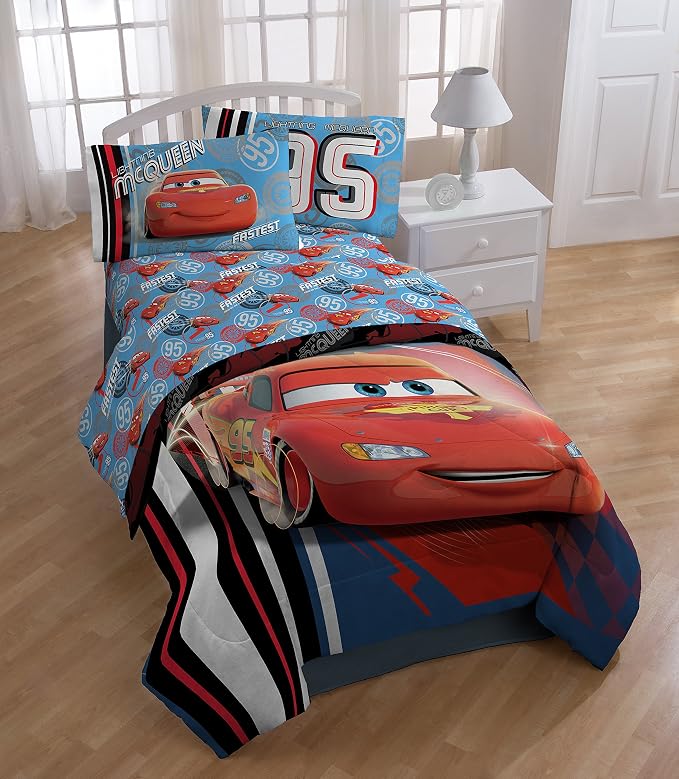 Jay Franco Kids Sheet Set with Fitted, Flat Sheets & Pillow Cover - Ultra-Soft Bedding with Pillowcase for Room Decor, Blue - Cars, 3 Piece Twin - Image 2