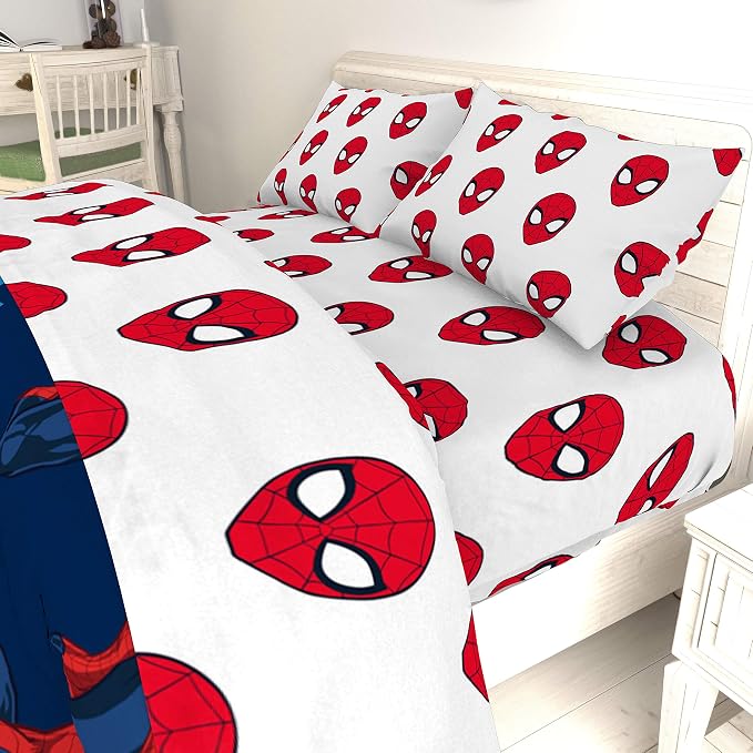 Jay Franco Kids Sheet Set with Fitted, Flat Sheets & Pillow Cover - Ultra-Soft Bedding with Pillowcase for Room Decor, Red - Spiderman, 4 Piece Queen - Image 7
