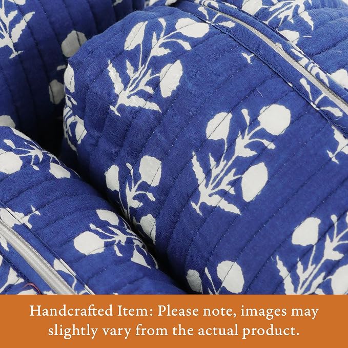 Saffron Marigold Quilted Makeup Bag Set of 3, Hand Block Printed Cotton Cosmetic Bags for Women, Waterproof Lined Travel Toiletry Bag, Coquette Floral Aesthetic, Handmade Gift, Fleur De Nuit - Image 2